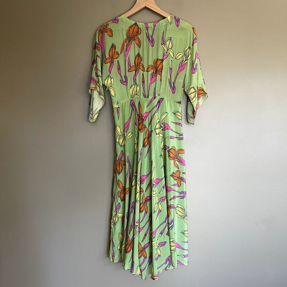 Anthropologie‎ Raina Kimono Dress Size 4 Midi Green Pink Floral Flowy Chic - Picture 13 of 16